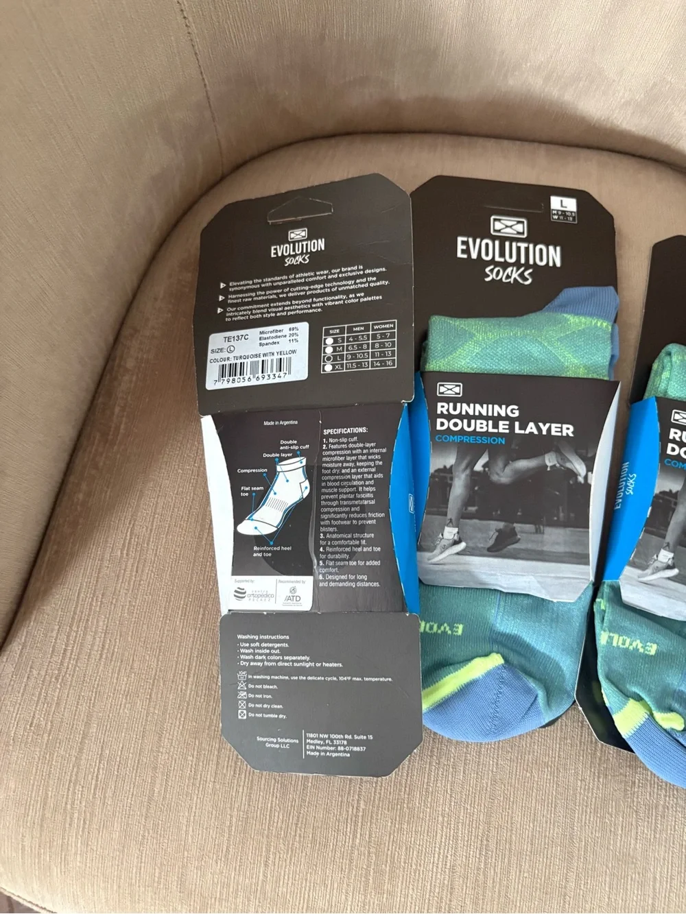 Bundle 3 Evolution Compression Socks Size Large Microfiber Running Double Layer